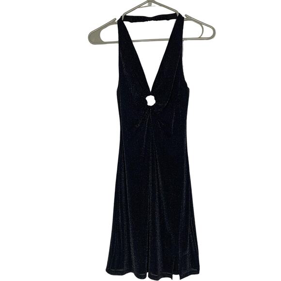 Wild Fable Womens Black Halter Dress Size Medium Shimmer Mini - Picture 1 of 11